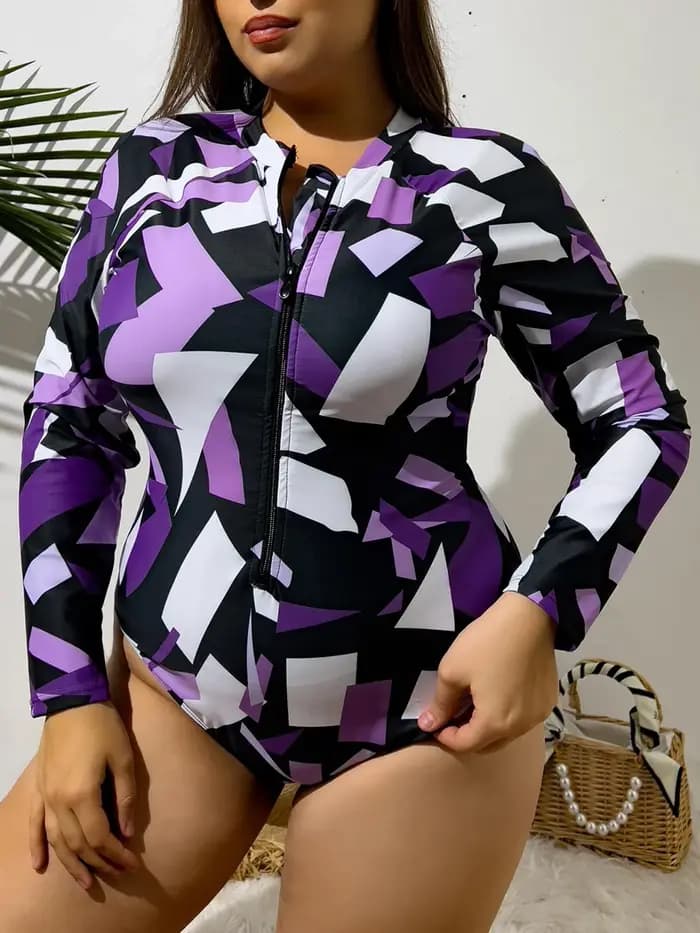 Maillot de bain une pièce grande taille à manches longues pour femme 2026 – Combinaison de surf et de natation pour la plage