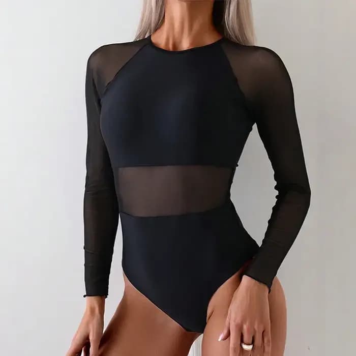 Maillot de bain une pièce en maille transparente épissé pour femmes