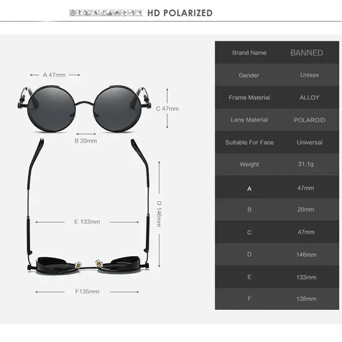 2022 HD Lunettes De soleil rondes polarisées en métal UV400 Lunettes De soleil pour hommes Feminin F
