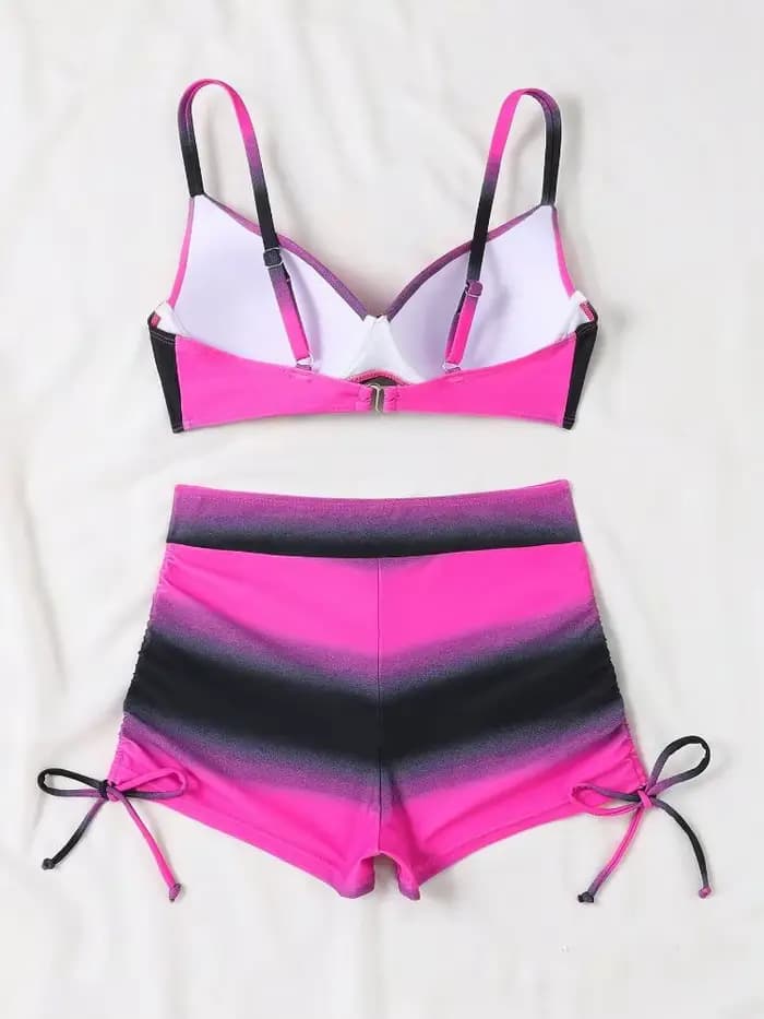 Cikini Summer Beach Ensemble bikini tie-dye pour femme avec devant torsadé et bas froncés pour les vacances