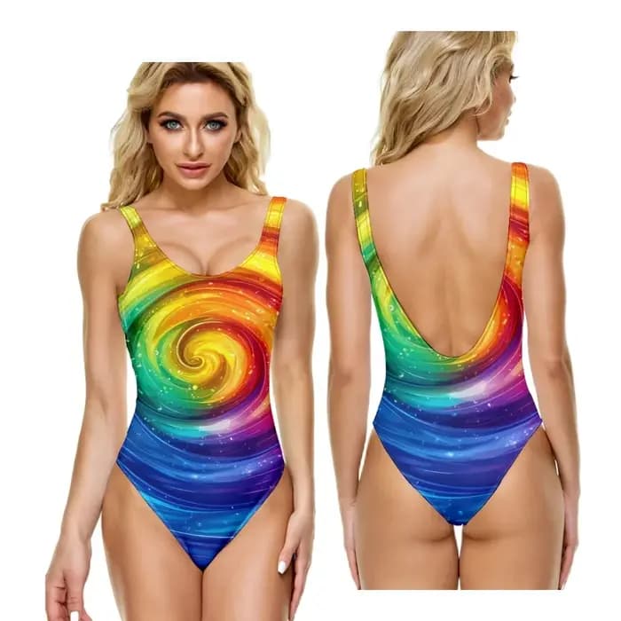Une pièce Maillot de bain dégradé Psychédélique Sunburst imprimé décontracté ventre contrôle