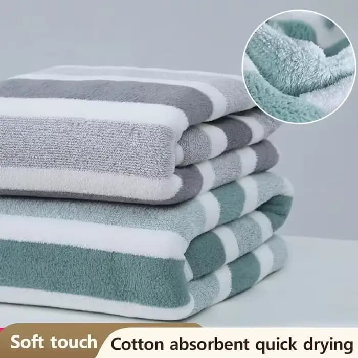 Titre optimisé : serviette de bain en polaire corail épaisse – Rayure large et douce et absorbante