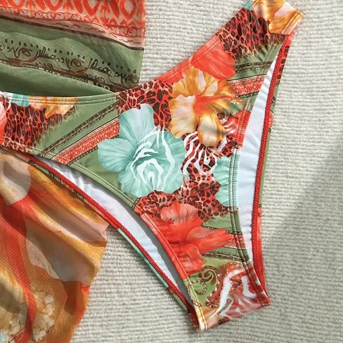 Maillot de bain imprimé fleur Orange, col licou, Triangle, ensemble 3 pièces, Cover-Up, Sexy, pour femmes, vêtements de plage, 2026