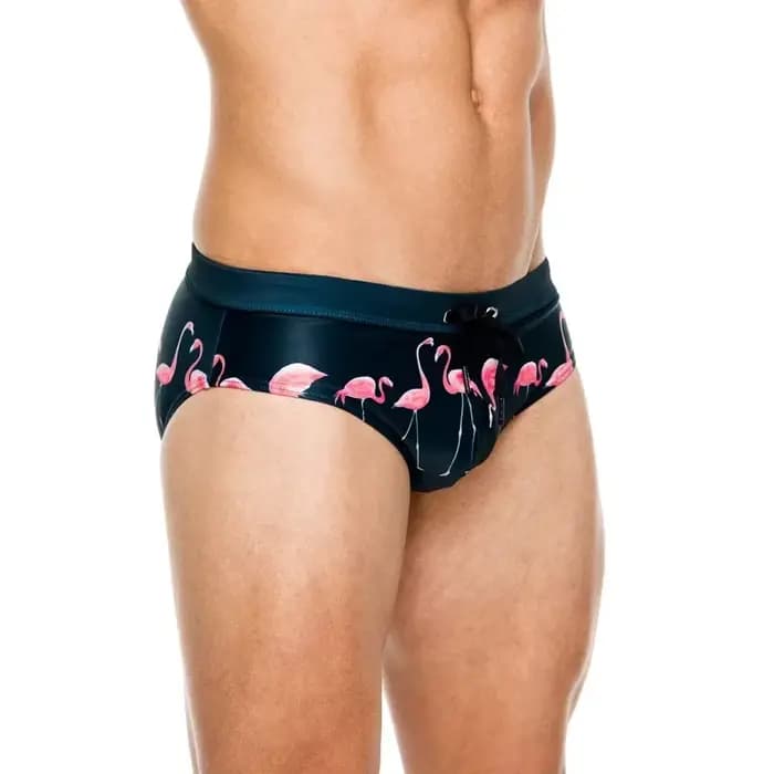 Slip de bain imprimé flamant rose pour homme, short de surf, boxer de plage, maillot de bain, bikini imbibé, bleu marine