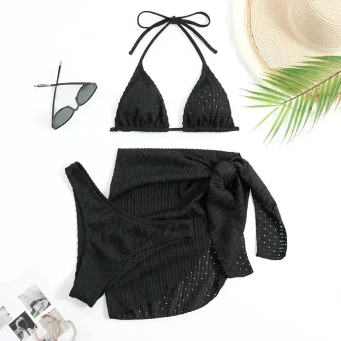 à la mode femmes 3 pièces licou Bikini ensemble Sexy string maillot de bain été maillot de bain couvrir string maillots de bain Biquini Brasileiro