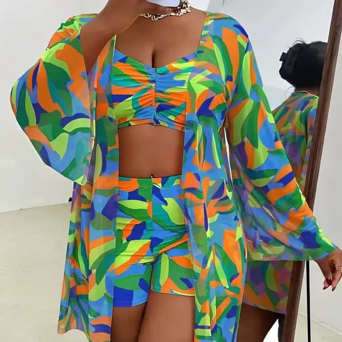 Maillot de bain grande taille 2026 pour femme, bikini taille haute et kimono, ensemble 3 pièces, pour la baignade, 4XL