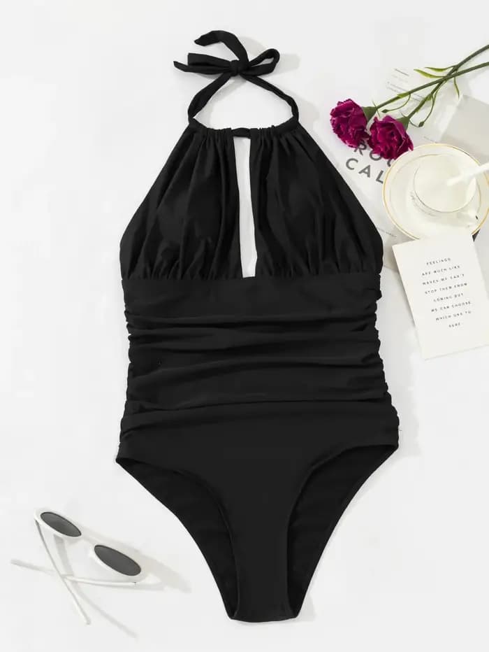2025 froncé licou maillot de bain une pièce Sexy col haut maillots