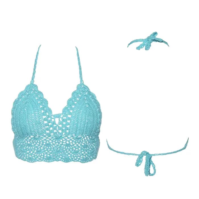 Nouveau Sexy Bikini haut court Crochet Boho plage Camisoles Bikini Bralette licou Cami tricoté soutien-gorge femmes dos nu maillots de bain débardeur