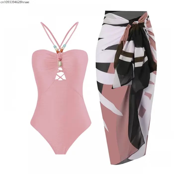 2 pièces une épaule maillot de bain Sexy femmes Bikini 2025 découpé maillots de bain solide rouge ma