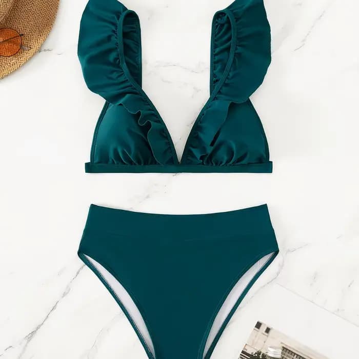 Maillot de bain deux pièces à volants pour femmes, bikini sexy, ensemble de plage, printemps chaud,