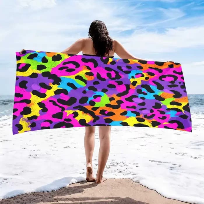 1 serviette de plage à imprimé léopard néon, adaptée au yoga, à la natation, au camping, aux grandes