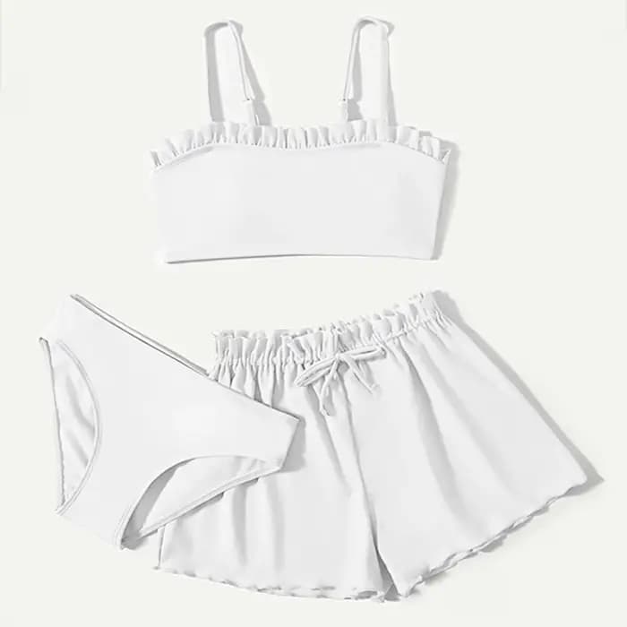 Maillot de bain trois pièces pour enfants filles, ensemble Bikini Rullfe, avec short, tendance, pour adolescentes de 10 à 16 ans