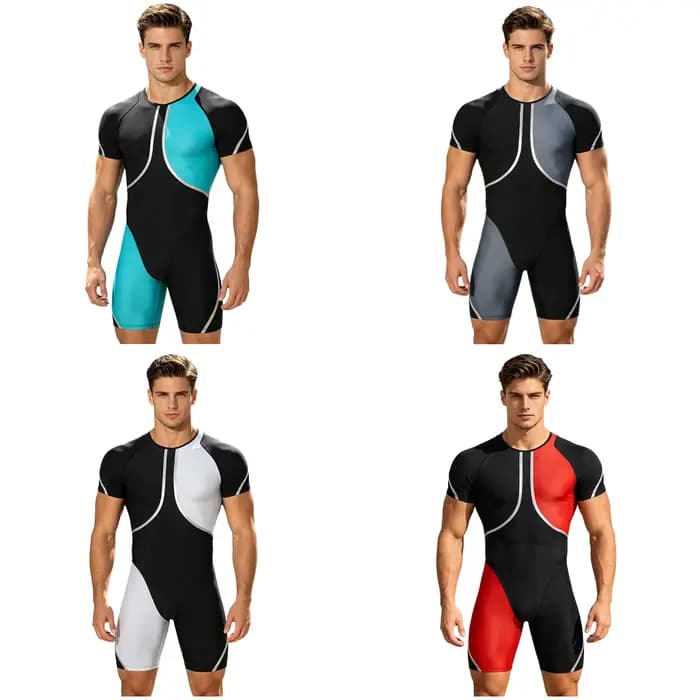 Maillot de bain une pièce pour hommes, combinaison de surf à manches courtes avec fermeture éclair, pour la natation, la plongée, la plage et la piscine