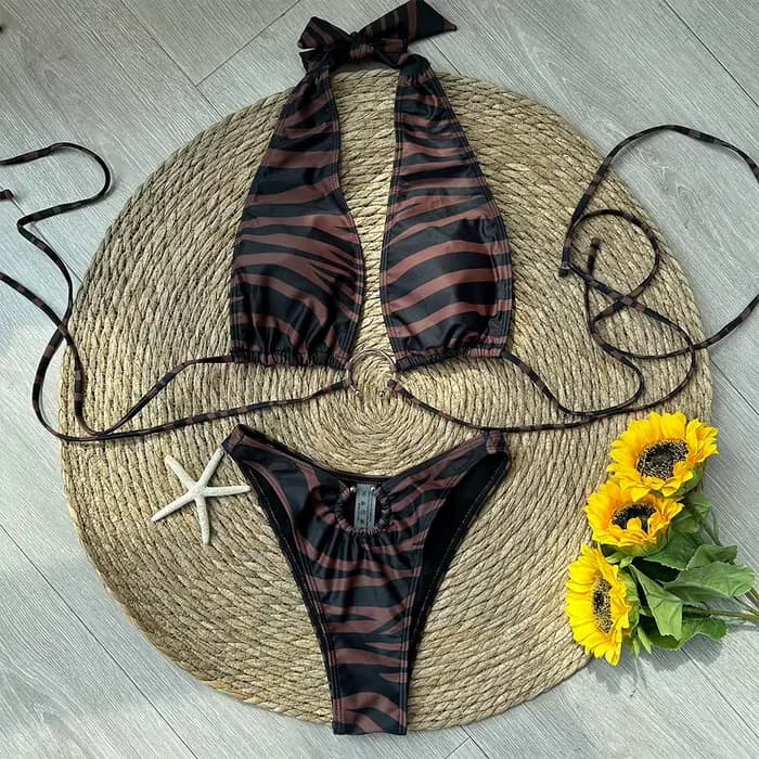 Maillot de bain brésilien pour femmes, bikini sexy, col licou, micro, ensemble deux pièces, patchwork, vêtements de plage, 2024