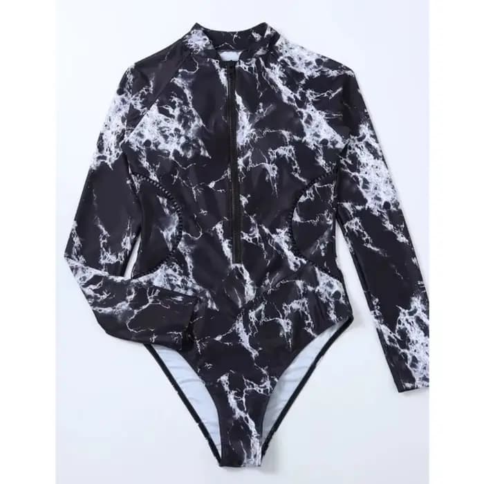 Été impression fermeture éclair une pièce maillot de bain fermé à manches longues maillots de bain s