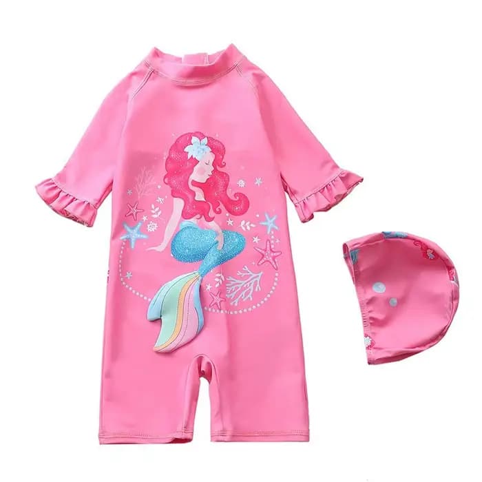 Maillot de bain une pièce pour filles, protection UV, avec chapeau, Costume de sirène pour la plage d'été