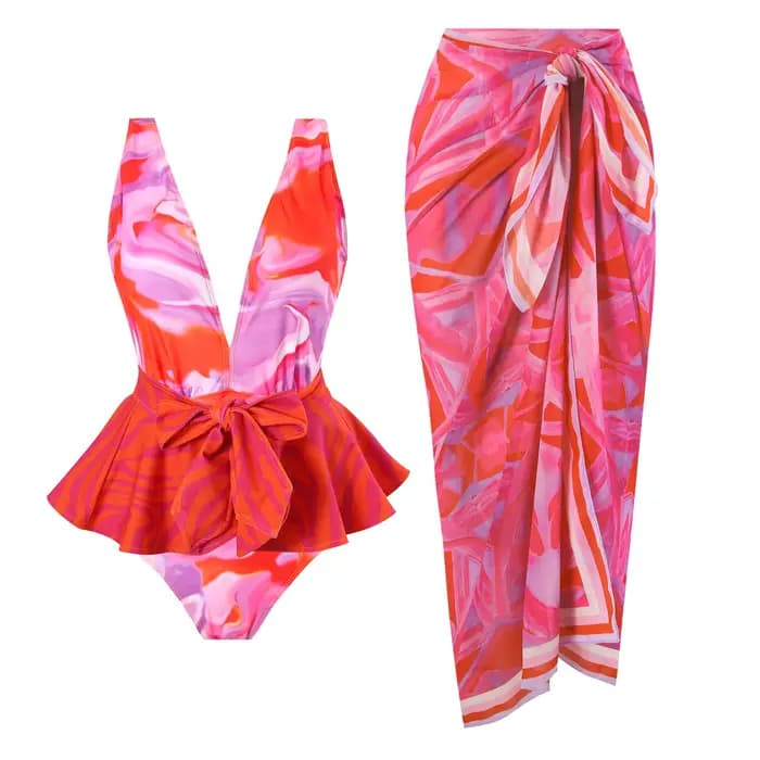 Maillot de bain une pièce Push Up avec jupe de plage