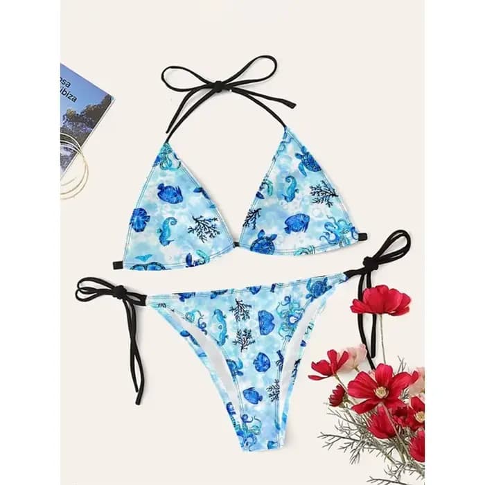 Femmes Sexy Océan Coquillage imprimé Bikini Cupshe bretelles taille haute maillots de bain séchage rapide plage