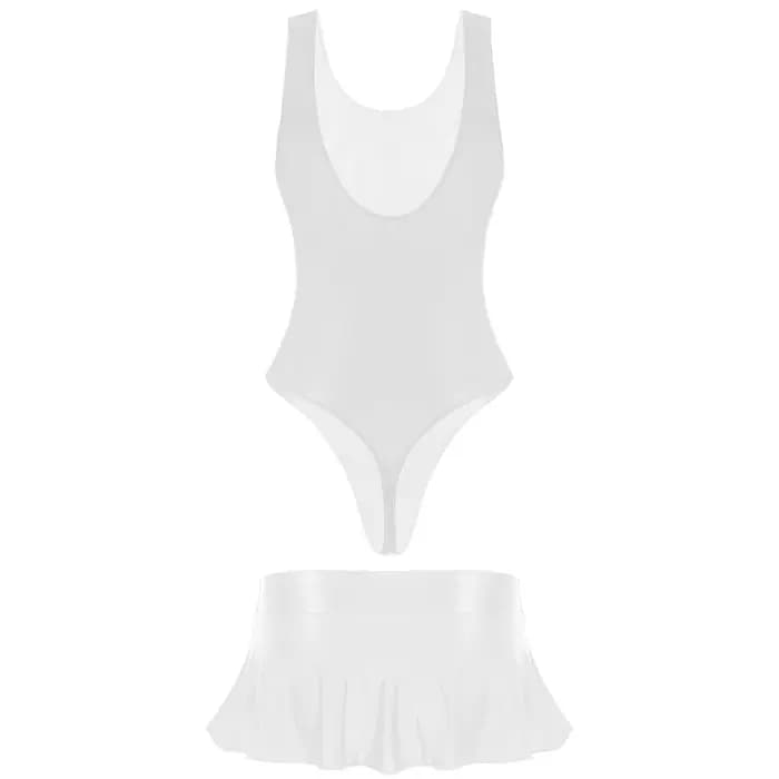 Maillot de bain deux pièces avec jupe pour femme, justaucorps brillant, coupe haute, avec mini jupe à volants, ensemble pour la plage et la natation