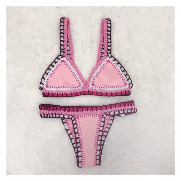 Maillot de bain rouge élastique, sexy, mignon, vert, trempé, rose, fait main, bleu marine, crochet, ensemble deux pièces, pour femmes, nouvelle collection