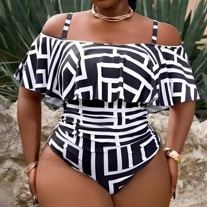 Maillot de bain une pièce grande taille 2026 pour femme, imprimé à volants et bretelles, pour la nat