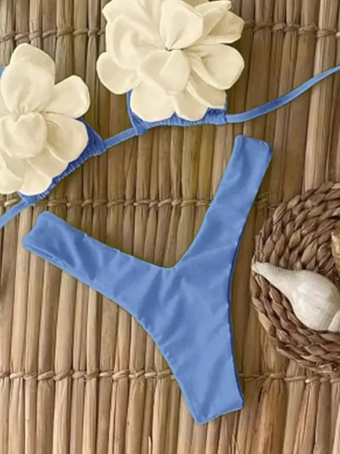 Ensemble bikini 2 pièces sexy à lacets et motifs floraux 3D pour femme, maillot de bain fendu, collection plage, nouvelle collection été 2026