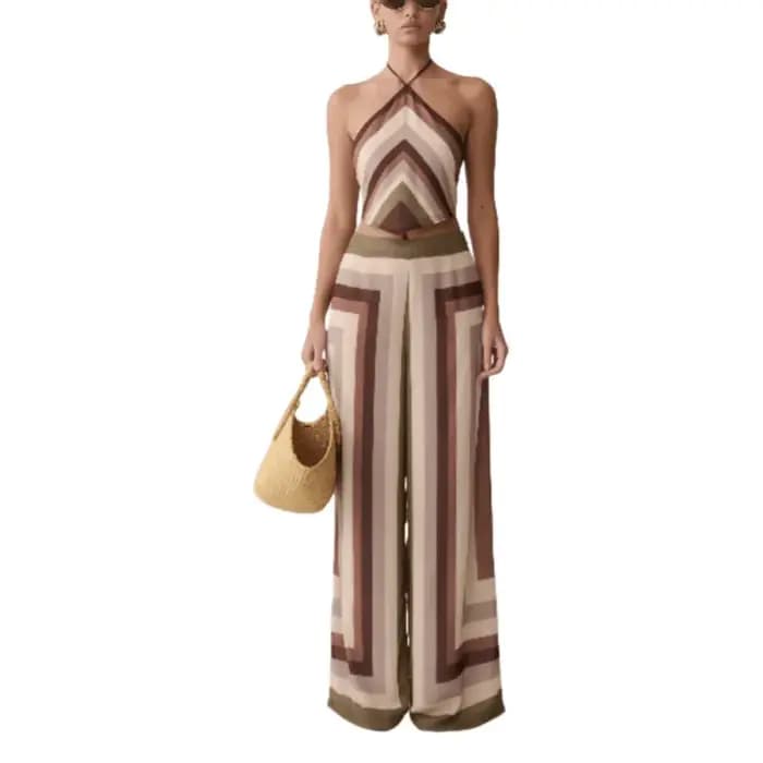 Ensemble deux pièces Allure tendance à rayures couleur terre