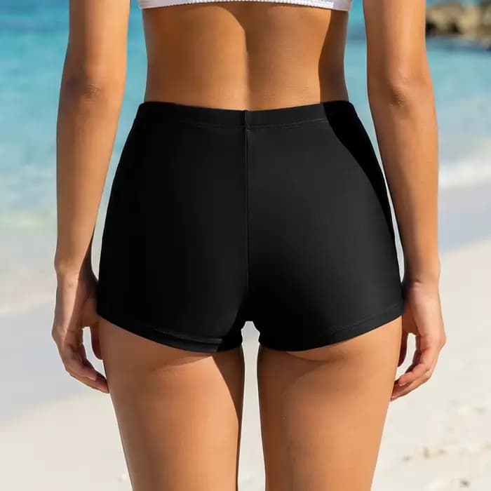 Anfilia Short de bain pour femme, short de bain extensible, bas de tankini uni, bas de maillot de bain sport