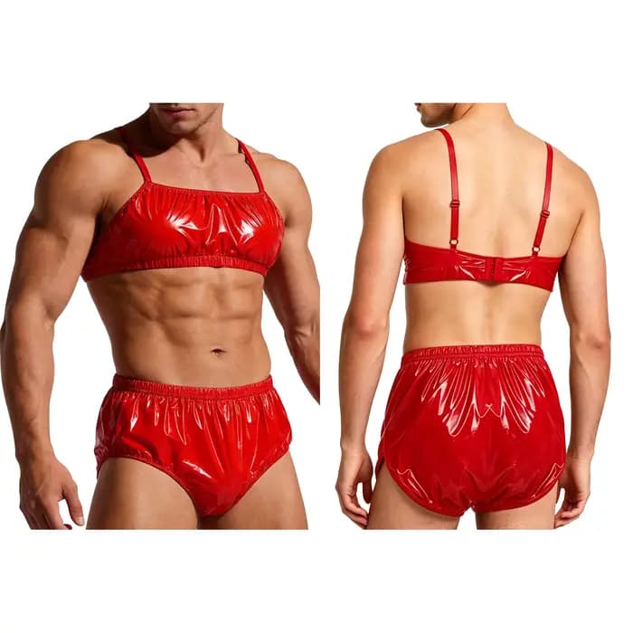 Maillot de bain imperméable pour hommes, 2 pièces, bretelles réglables, haut court et bas de bain po