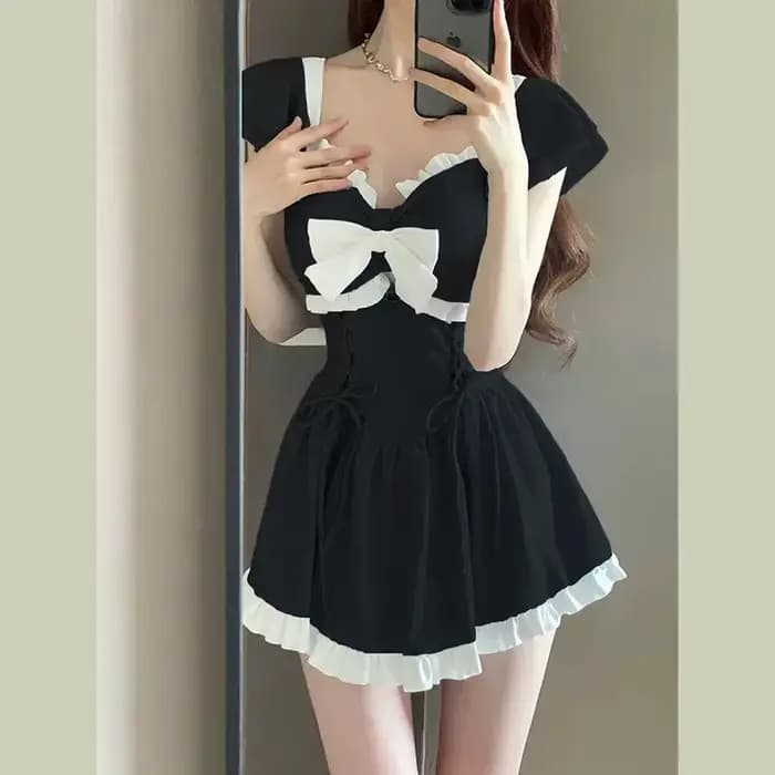 Circyy Bow maillot de bain femmes maillots de bain douce fille épissé à volants à lacets Chic mode une pièce body maillot de bain robe de bain