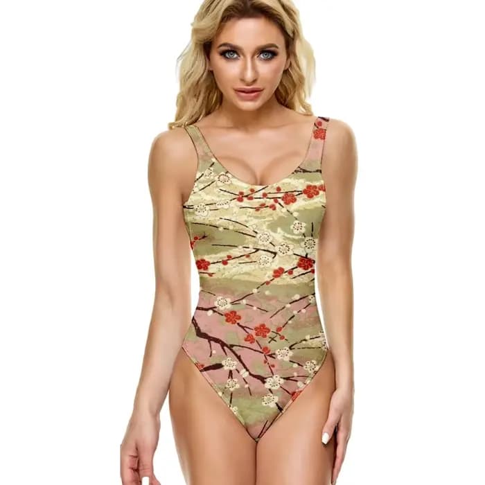  Maillot de bain une pièce en fleurs de cerisier, motif Floral, décontracté, contrôle du ventre, plage, grand-mère côtière, Sexy, tendance, vêtements de natation pour femmes
