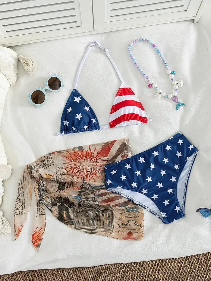 Maillots de bain UNITIM pour filles de 7 à 16 ans, maillots de bain deux pièces imprimés de fleurs d'été, ensemble de maillots de bain pour adolescentes, 3 pièces