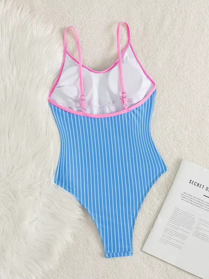 Maillot de bain une pièce rayé bleu pour femmes