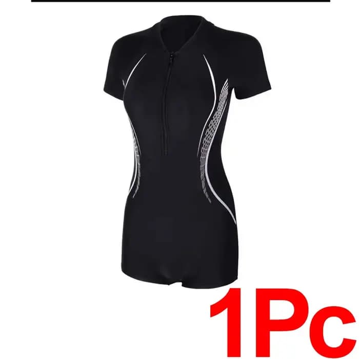 Manches courtes modeste une pièce maillot de bain minceur coupe carrée maillot de bain grande taille fermeture éclair printemps chaud maillot de bain costume femmes