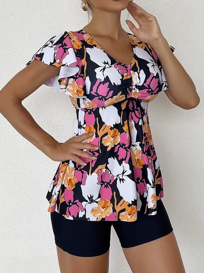 Maillot de bain deux pièces femme 2026, ensemble tankini imprimé avec cordon de serrage à nouer sur le devant, tenue de plage estivale