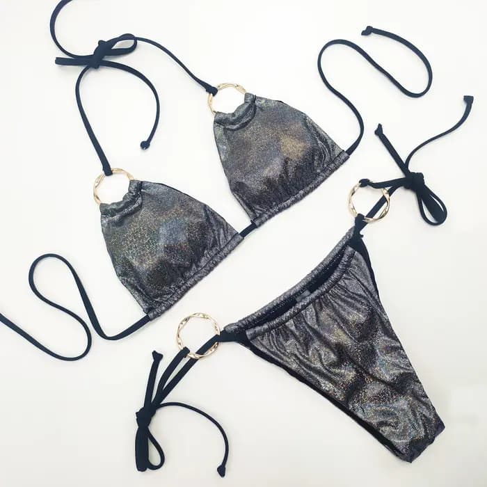 Brillant scintillant licou à bretelles Bikinis femme maillot de bain femmes Laser irisé anneau maillots de bain deux pièces Bikini ensemble maillot de bain