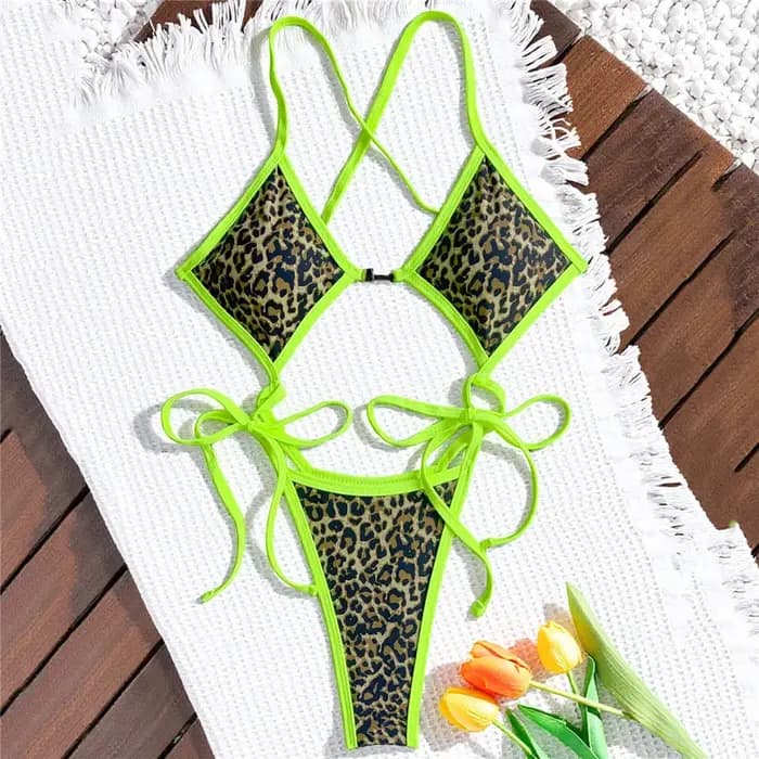 Maillots de bain une pièce à imprimé léopard pour femmes, bikini triangle à lacets, maillot de bain 2026, monokini ajouré, maillot de bain d'été
