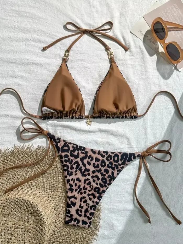 2025 nouveauté ensemble de Bikini licou imprimé léopard européen et américain pour femmes
