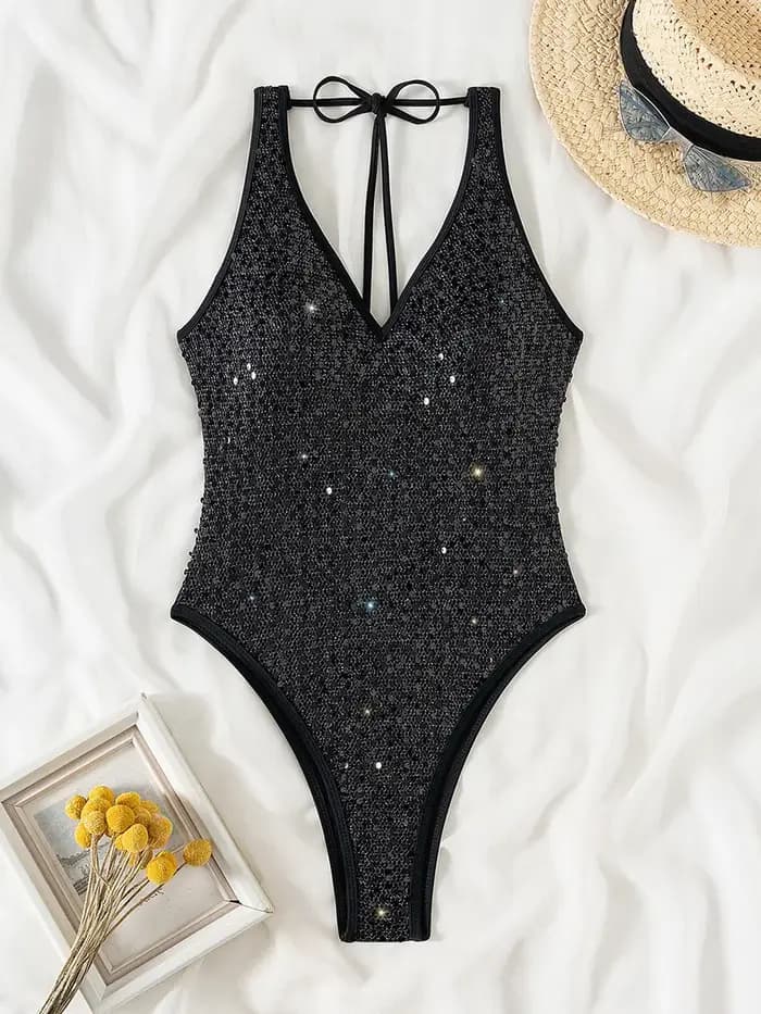 Maillot de bain une pièce pour femme à paillettes brillantes