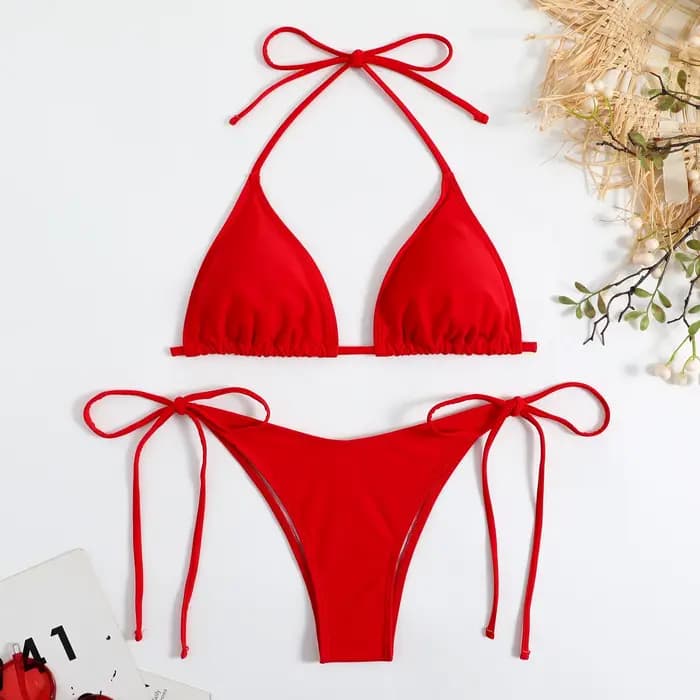 Sexy femmes string couleur unie Bikini ensemble femmes côté licou cravate maillot de bain sangle fendue réglable maillot de bain brésilien maillots de bain