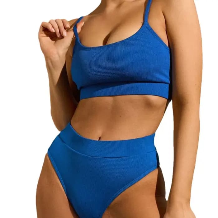 Cikini-ensemble bikini taille haute solide pour femme, maillot de bain à petites rayures, maillot de plage d'été, maillot de bain