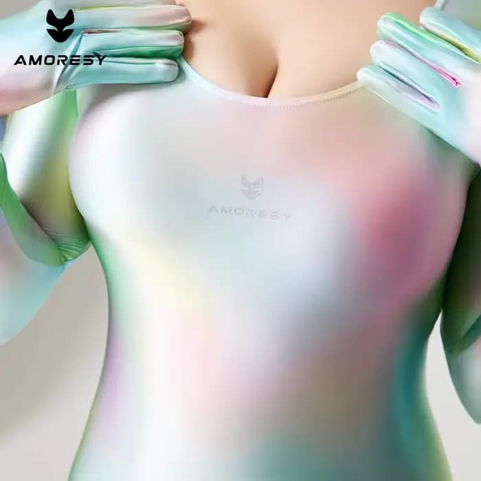 Combinaison intégrale colorée en spandex brillant effet huile avec gants, ajustée et moulante, pour fitness, yoga, cyclisme, jeux de rôle et cosplay