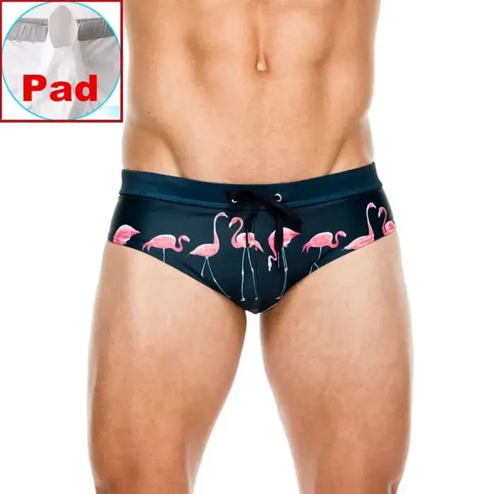 Slip de bain imprimé flamant rose pour homme, short de surf, boxer de plage, maillot de bain, bikini imbibé, bleu marine