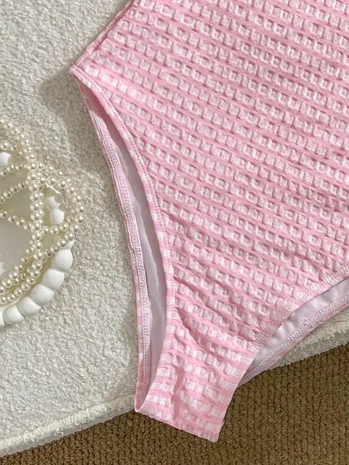 Maillot de bain une pièce sexy à épaules dénudées avec nœud, découpes, imprimé écossais, volants et coupe haute, monokini pour femme
