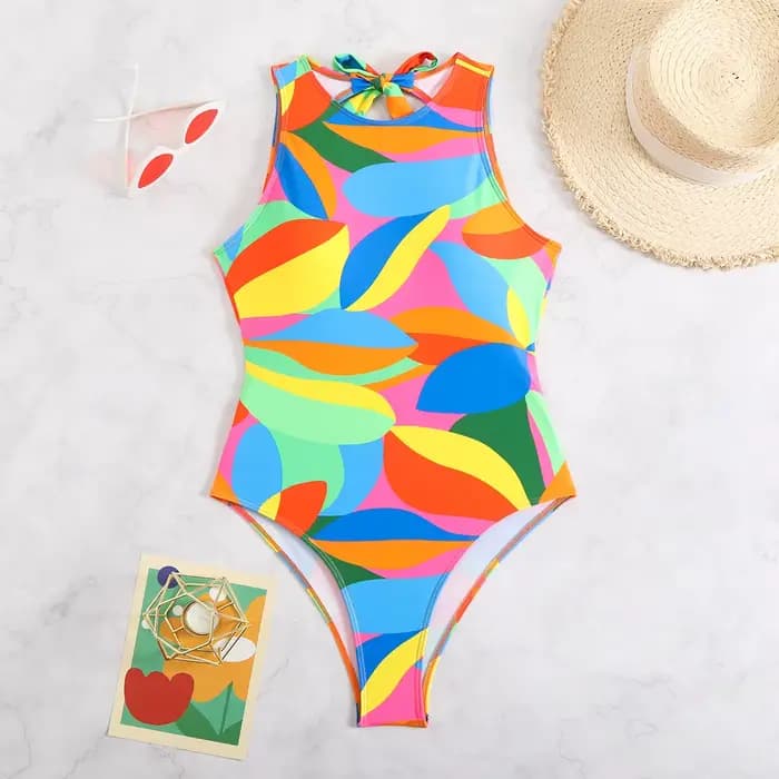 Maillot de bain une pièce color block 2026, dos nu, imprimé, pour femmes, maillot de bain, vêtements