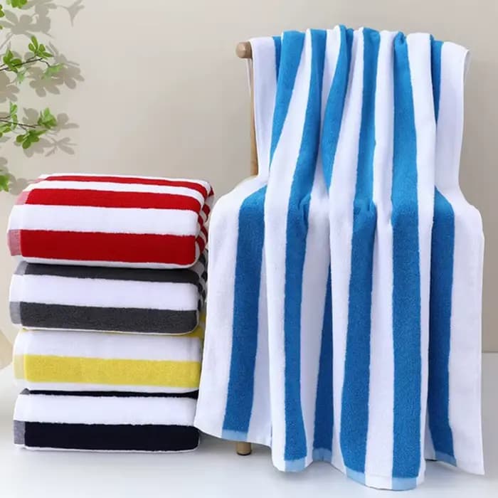 Serviette de plage rayée bicolore 100% coton nordique 75x152cm
