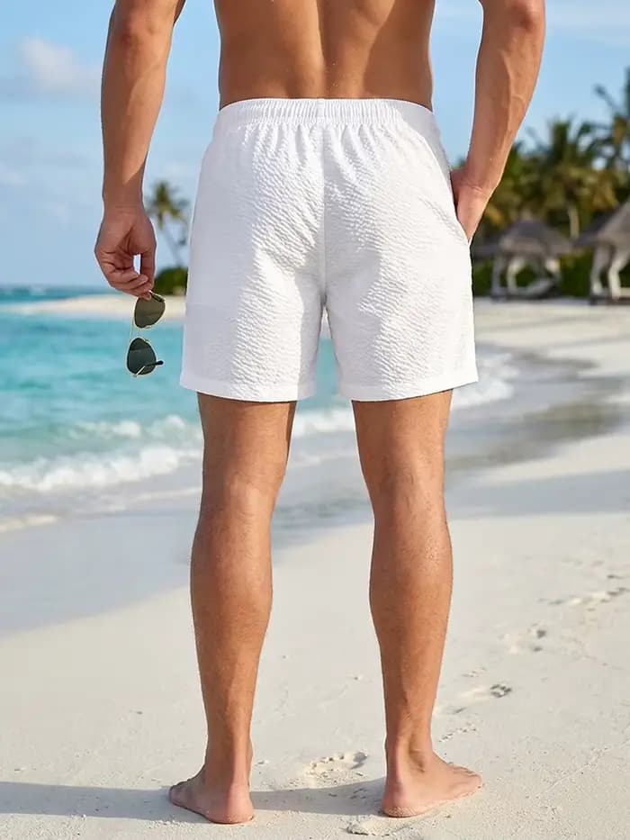 Shorts de plage en seersucker pour hommes avec doublure en mesh, shorts de plage décontractés d'été avec poches zippées, shorts de bain à séchage rapide, maillots de bain