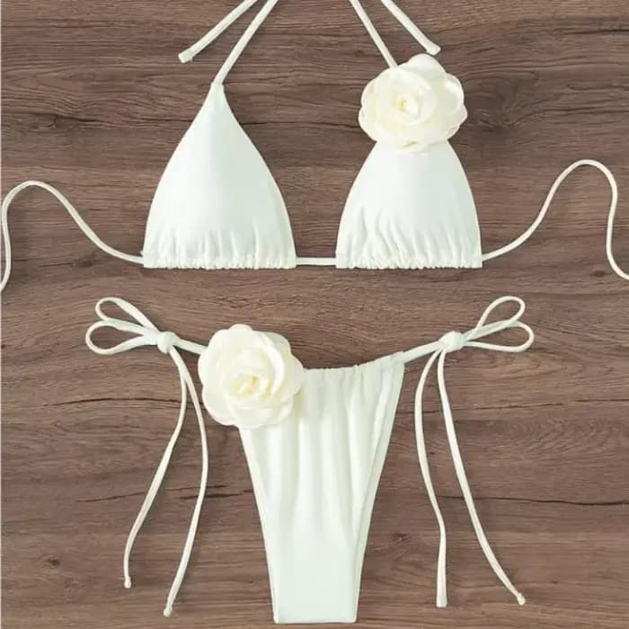 Maillot de bain deux pièces sexy à fleurs 3D pour femmes, bikini à bretelles licou, ensemble de baigneurs, maillots de bain trempés, S-L