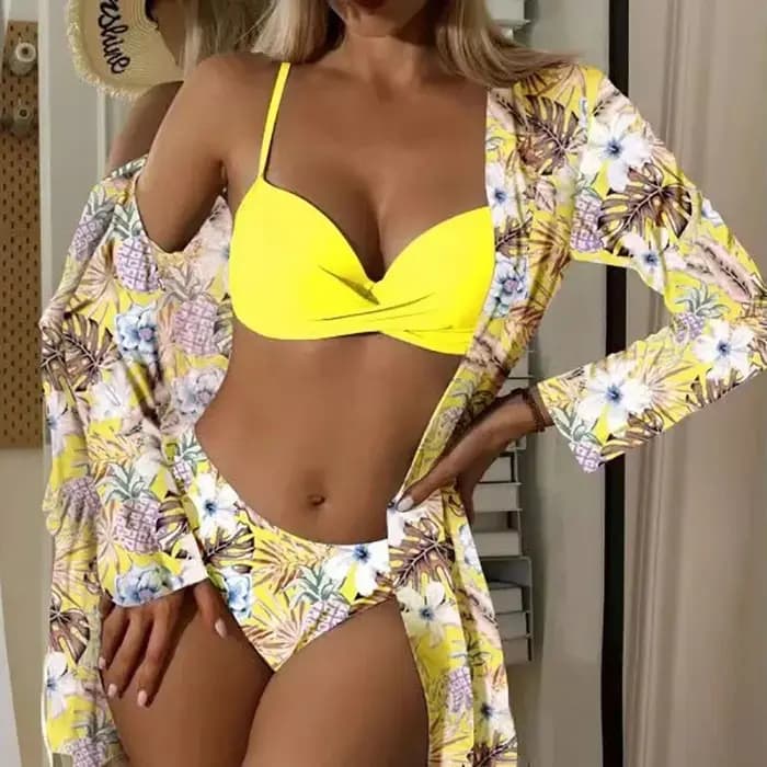 Fashionable 2025 Women's Bikini Swimsuit Three-Piece Set Separate Netted Swimwear Cross-Border Sportswear And Bag Accessories