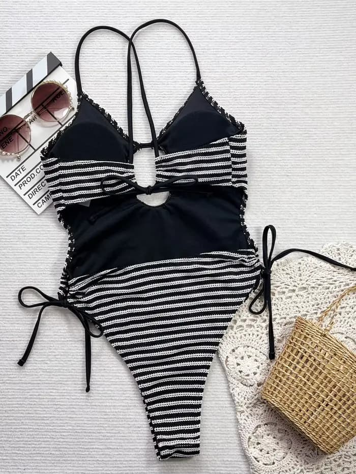 Femmes une pièce maillot de bain mode Sexy Bikini noir blanc Monokini maillot de bain évidé féminin body maillots de bain livraison directe